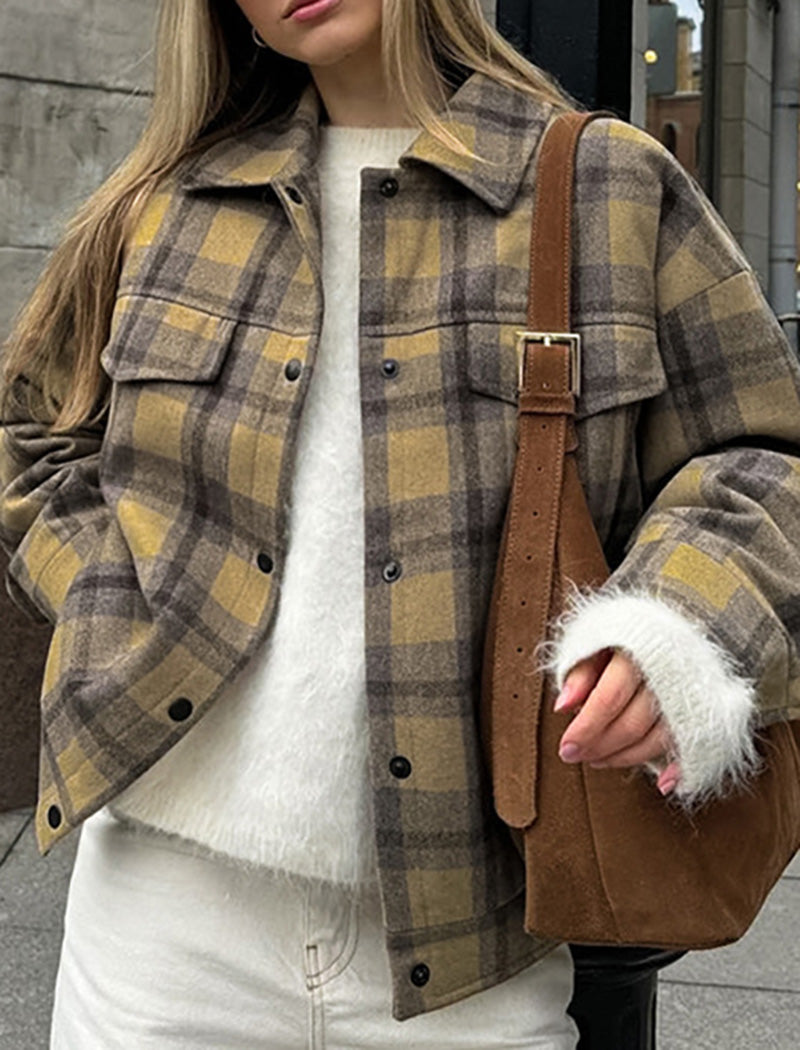 Plaid Button-Up Overshirt Jacket