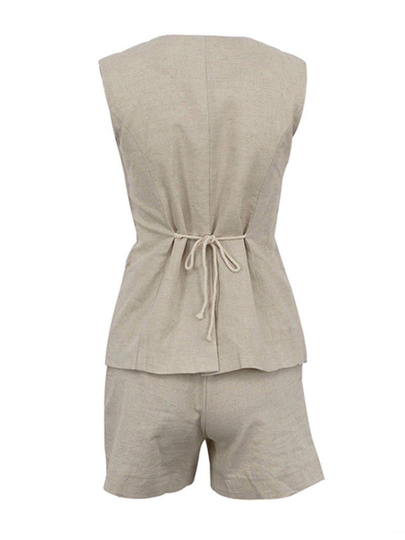 Button-Up Vest and Shorts Set