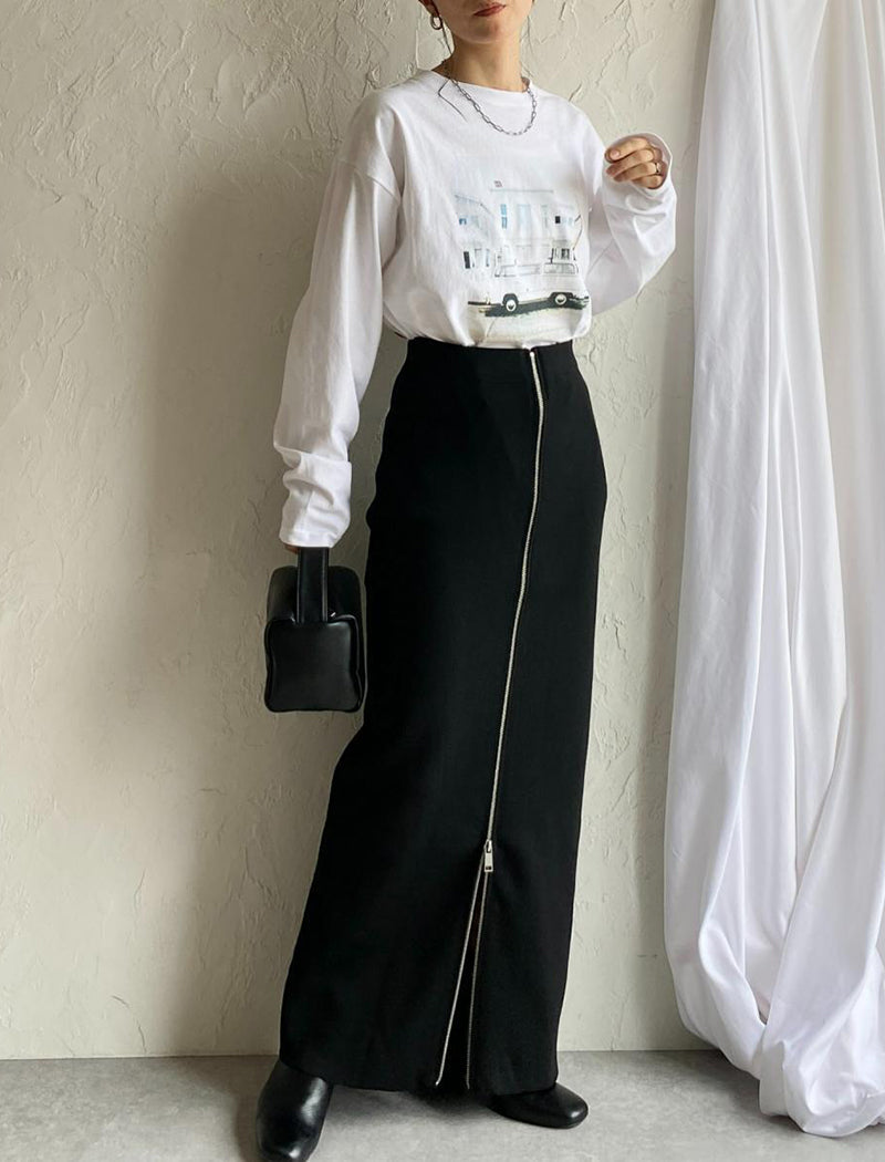 High-Waisted Maxi Skirt with Front Zipper