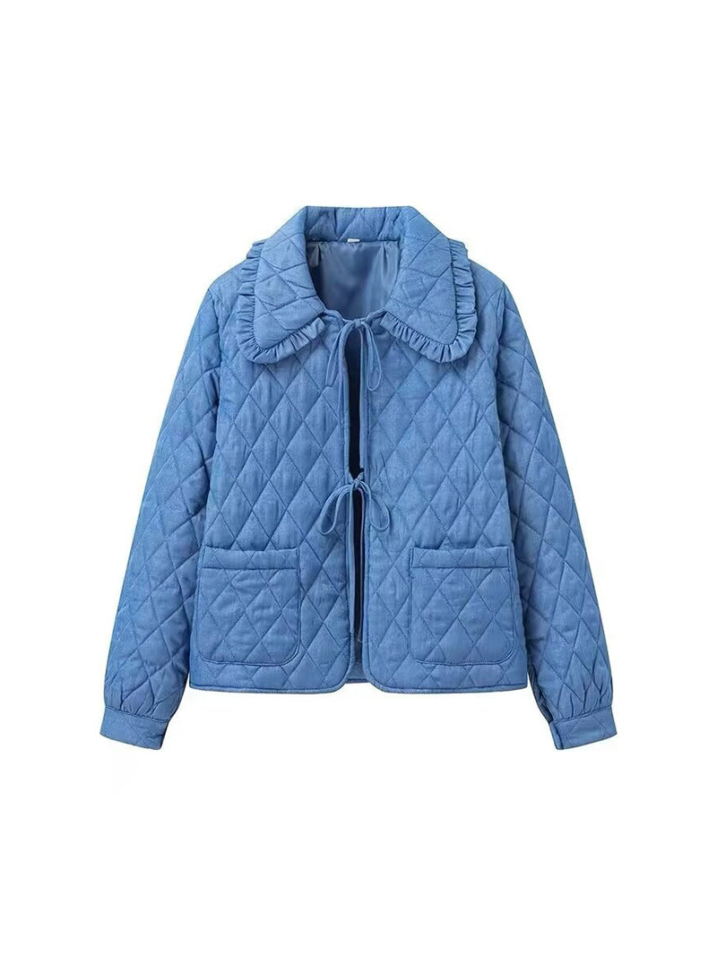 Ruffle Collar Quilted Jacket