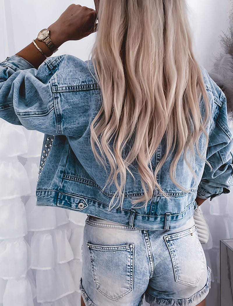 Studded Cropped Denim Jacket