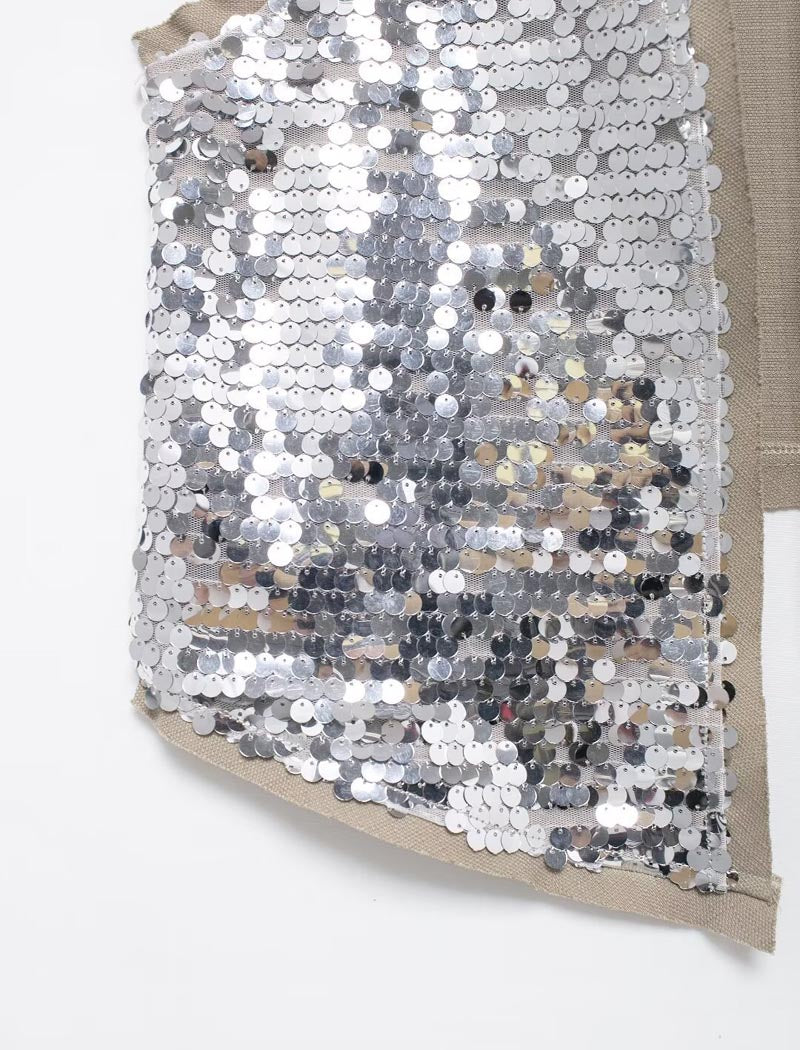 Sequin Open-Front Vest