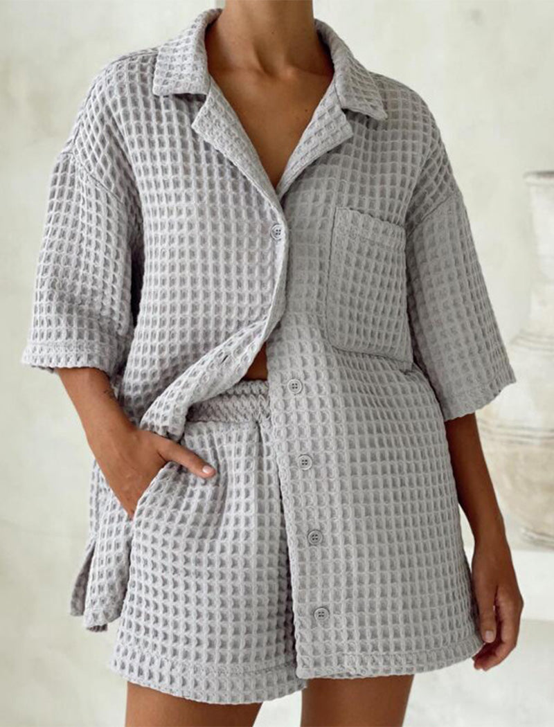 Textured Button-Down Lounge Set