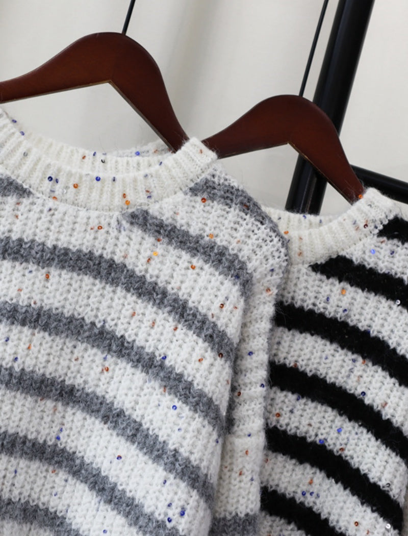 Striped Knit Pullover Sweater