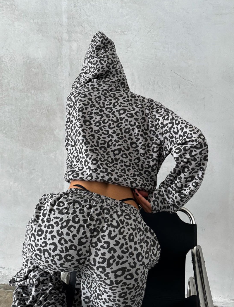 Leopard Print Hoodie and Pants Set