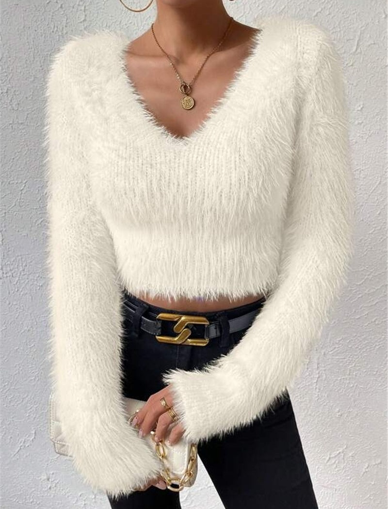 Fluffy Long Sleeve Cropped Sweater
