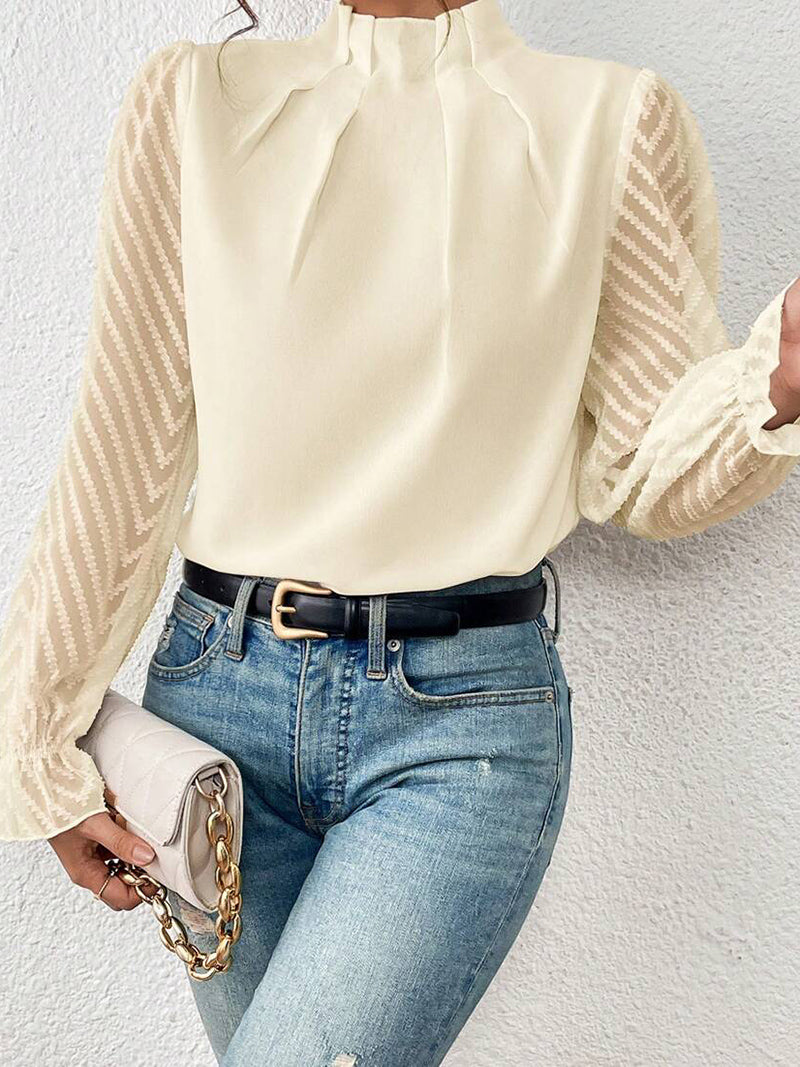 Solid Sheer Sleeve Blouse