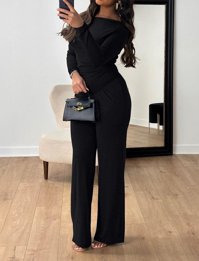 Off-Shoulder Draped Two-Piece Set