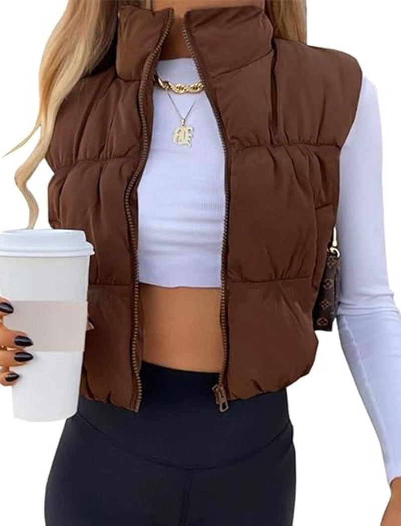 Padded Zip-Up Cropped Vest