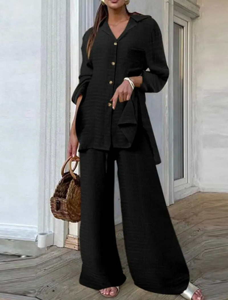 Leopard Print Button-Up Two-Piece Set