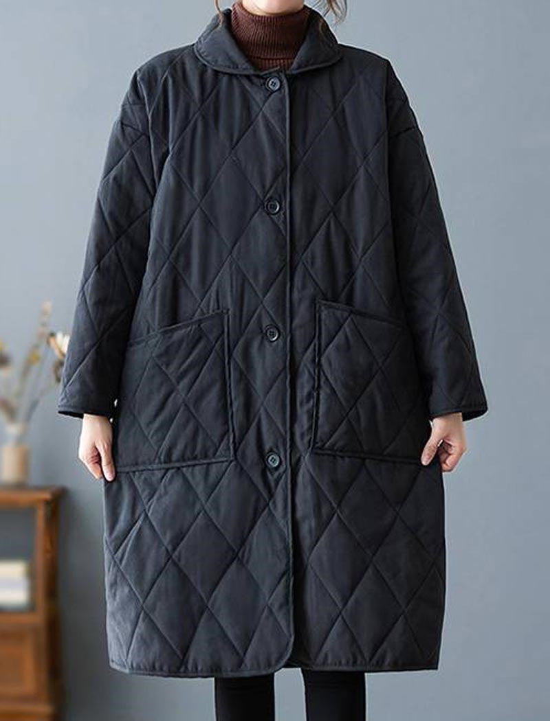 Diamond Check Mid-Length Loose Coat
