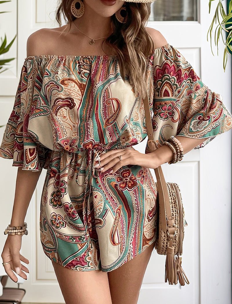 Off-Shoulder Printed Romper