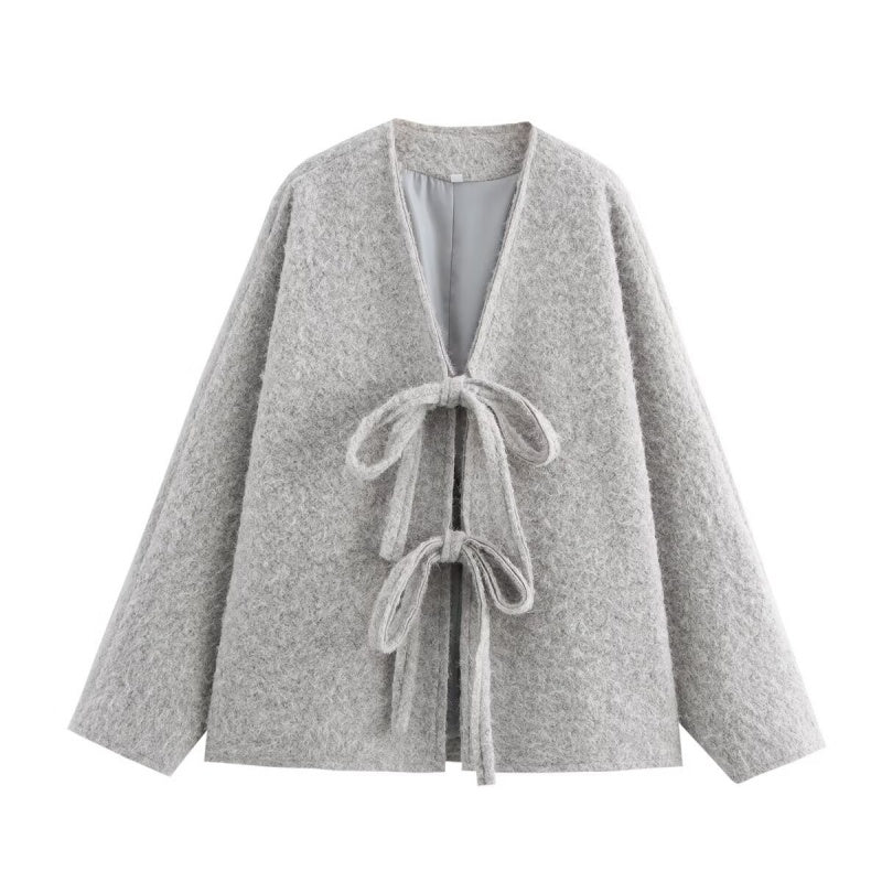Tie-Waist Knit Long Sleeve Coat