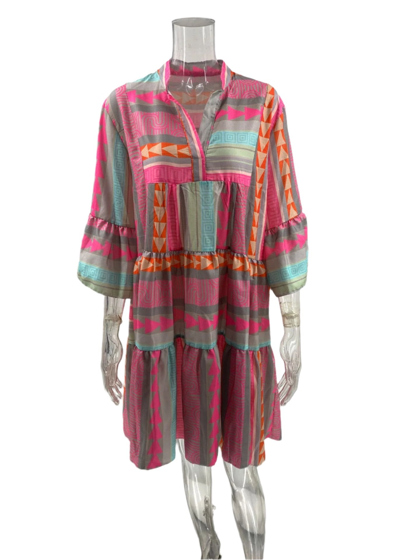 Graphic Flare-Sleeve Mini Dress