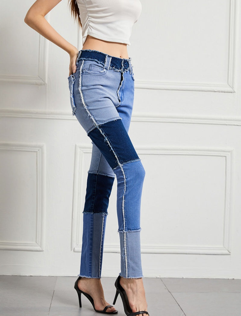 Patchwork High-Waist Skinny Jeans