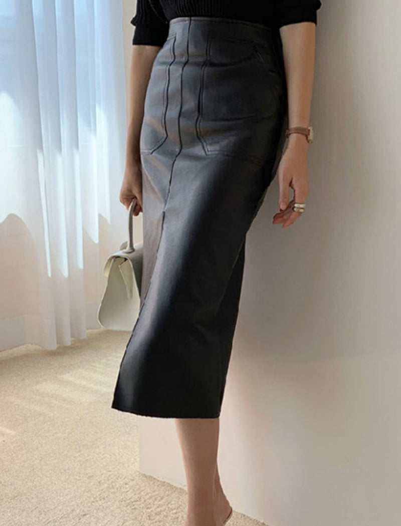 High-Waisted Pencil Skirt with Side Slit