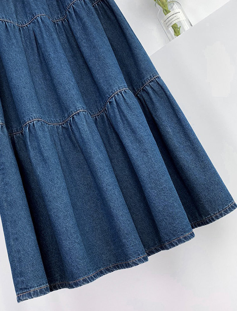 Plus Size Denim High Waisted Midi Skirt
