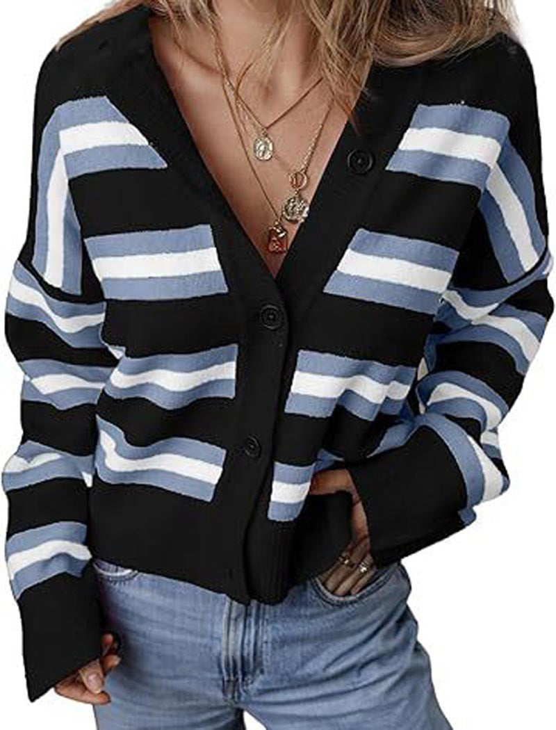 Striped Button-Up Cardigan