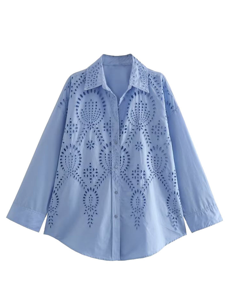 Eyelet Detail Button-Up Shirt