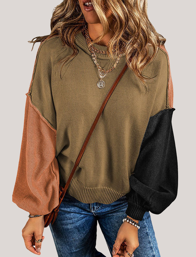 Oversized Two-Tone Knit Pullover