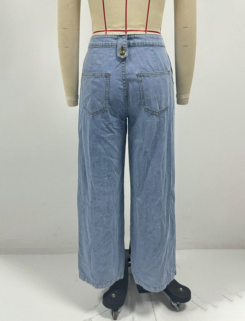 High-Waisted Wide-Leg Denim Pants