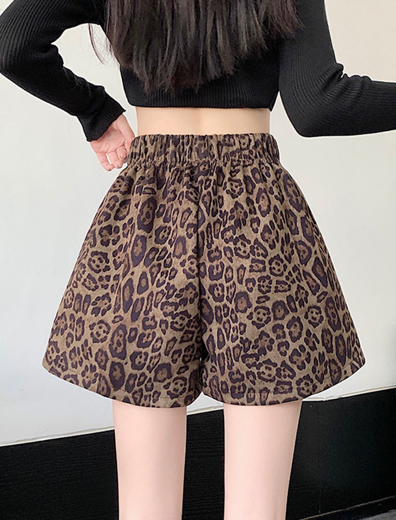 Leopard Print High-Waist Shorts