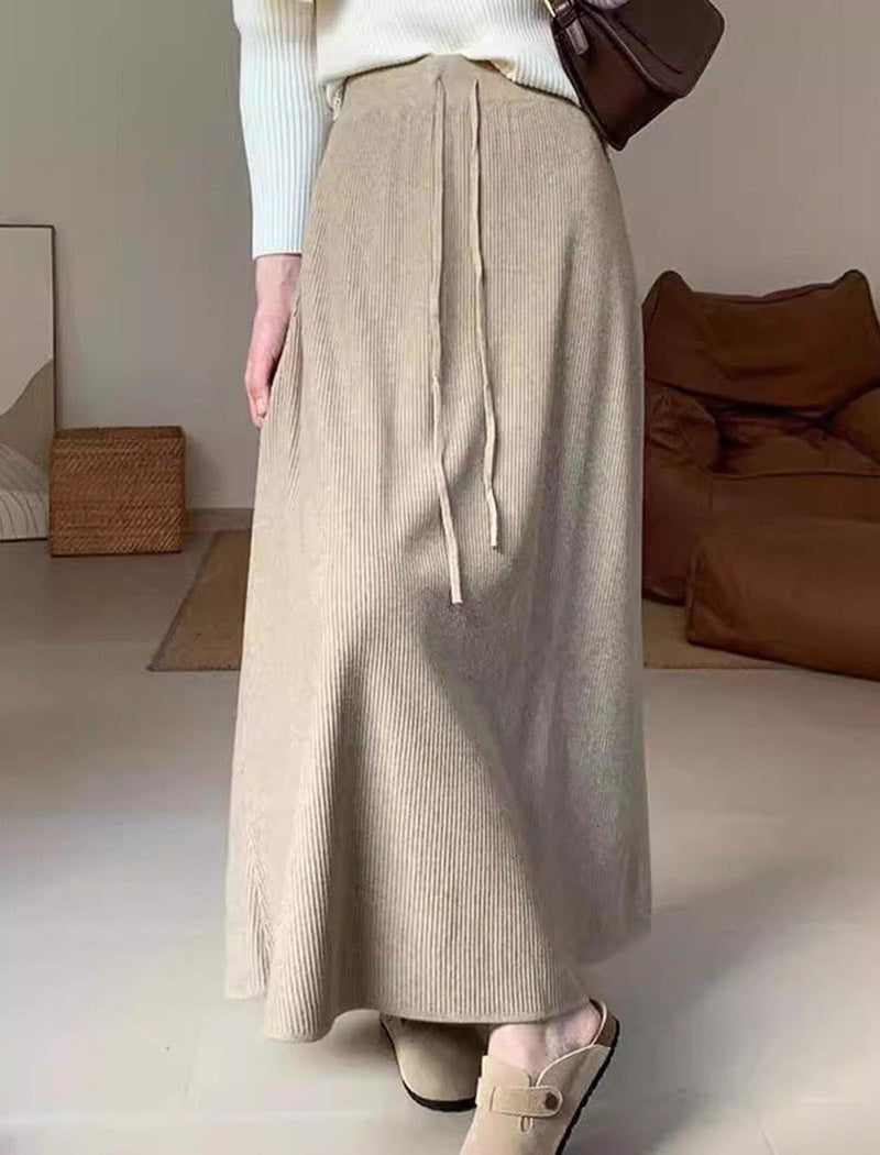 Pleated Drawstring Maxi Skirt