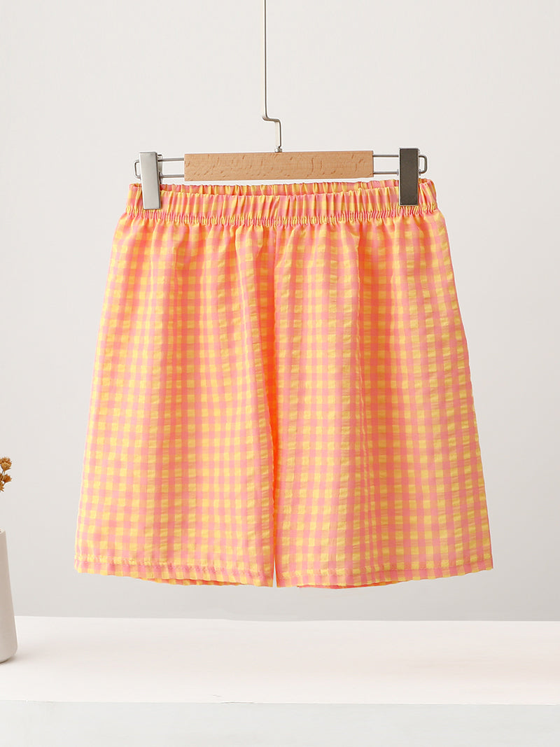 Checkered Elastic Waist Shorts