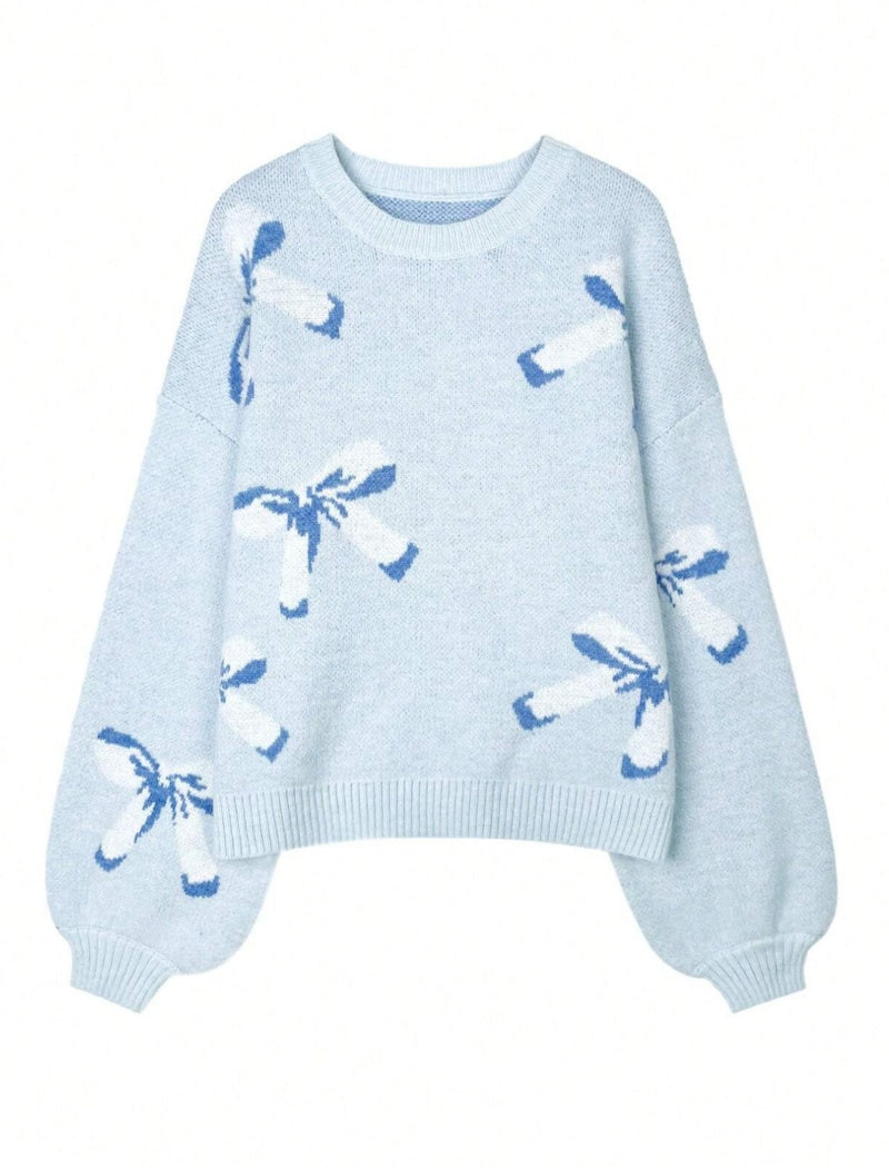 Bow Detail Jacquard Knit Sweater
