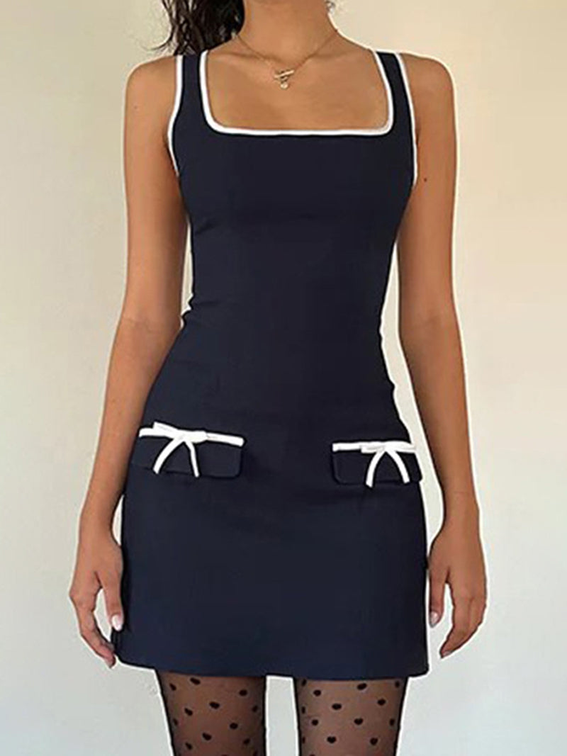 Bow Pocket Bodycon Mini Dress