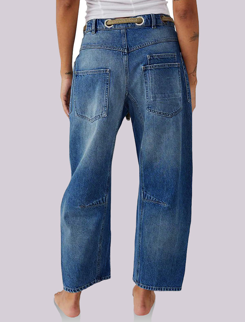 Wide-Leg Drawstring Jeans