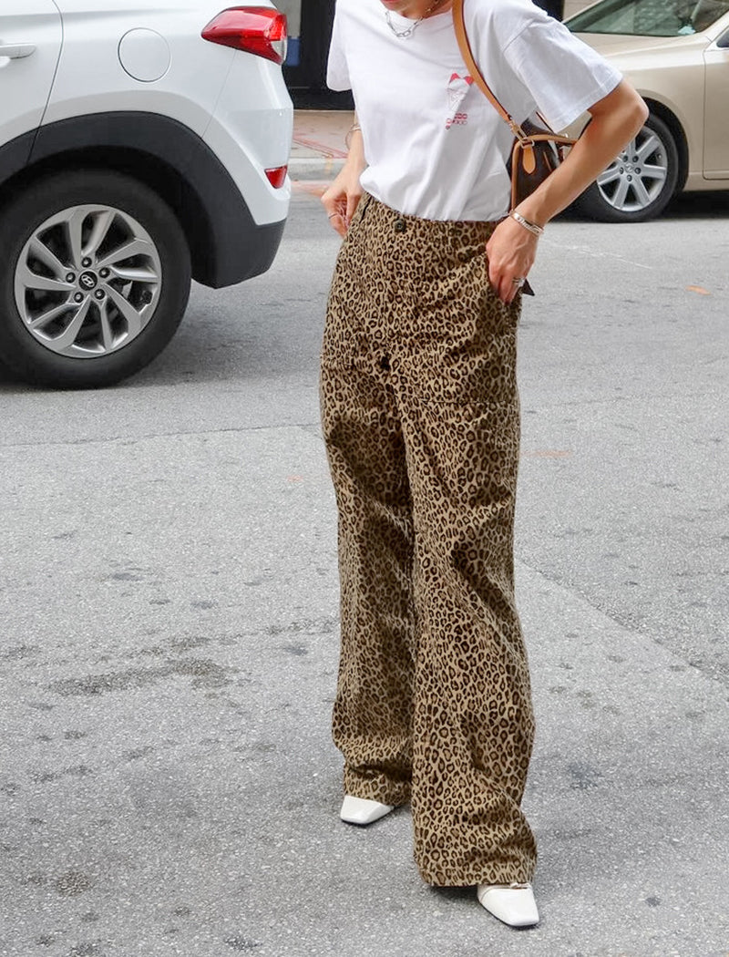High-Rise Leopard Print Wide-Leg Trousers