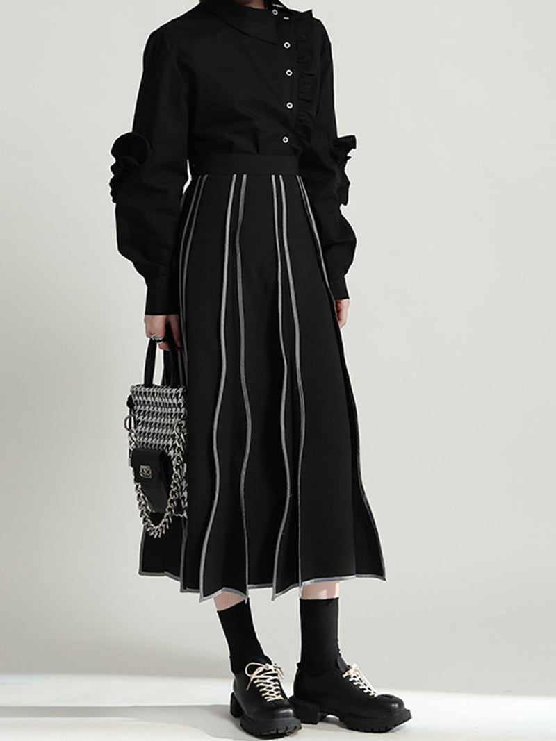 High-Waisted Stripe Midi Skirt