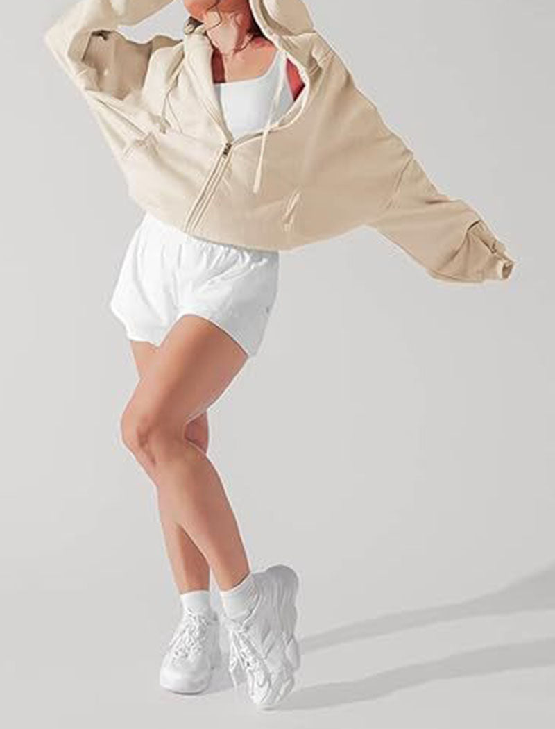 Cropped Hoodie with Zip Front