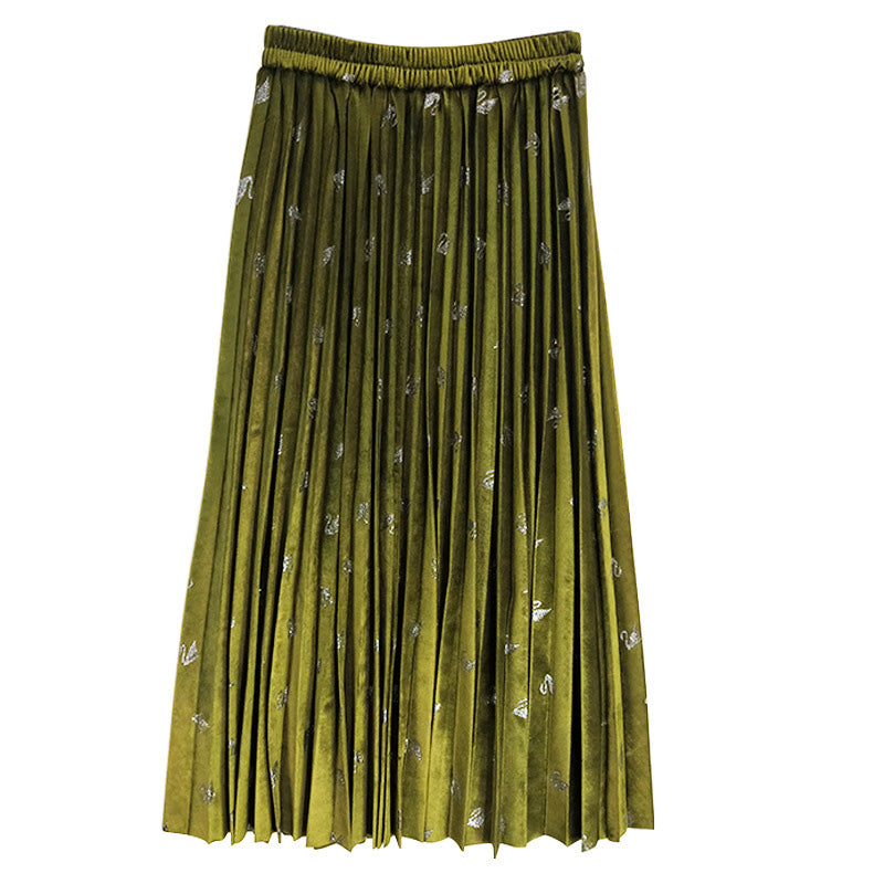 Pleated Metallic Midi Skirt