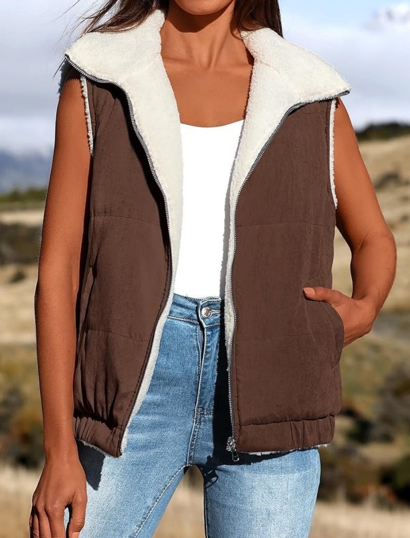 Sleeveless Puffer Vest with Zipper Front