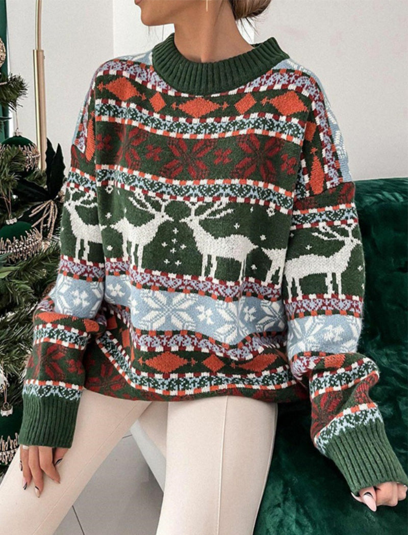 Reindeer Patterned Holiday Sweater