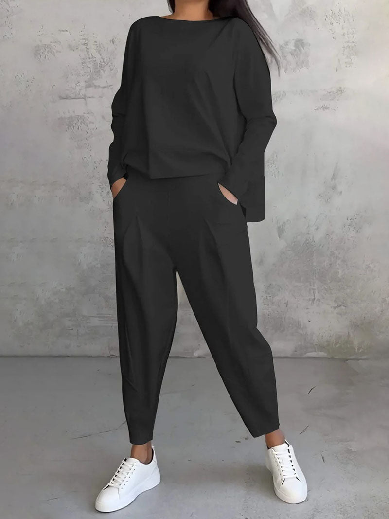 Long-Sleeve Top and Pockets Pants Set