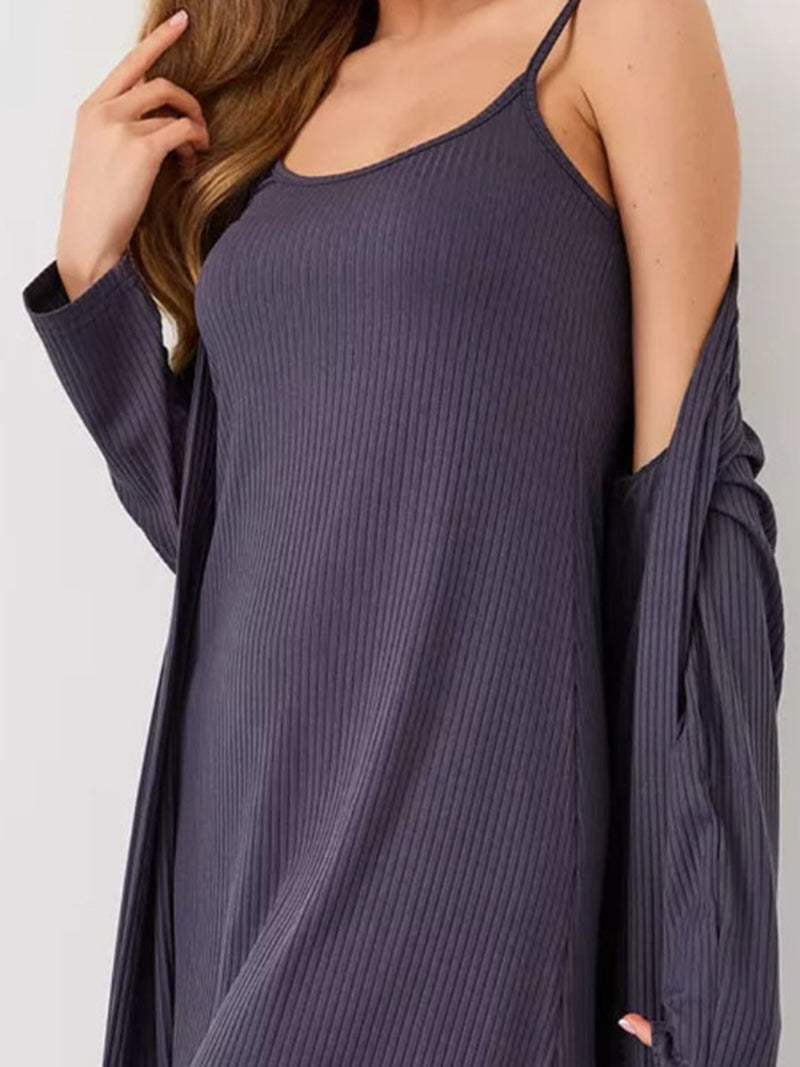 Ribbed Knit Cardigan and Cami Dress Set