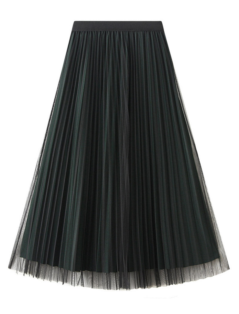 Pleated Midi Skirt with Layered Hem