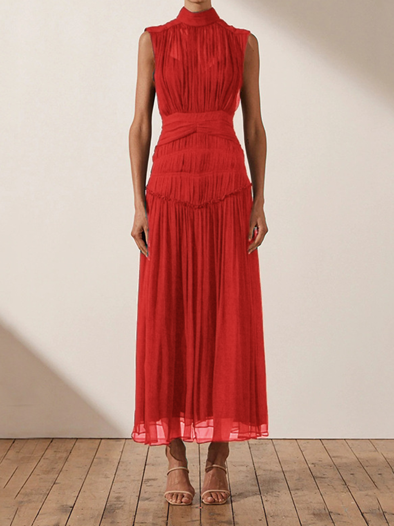Mock Neck Ruched Maxi Dress