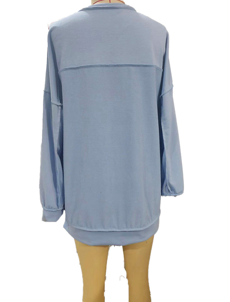 Buttoned V-Neck Oversized Hoodie