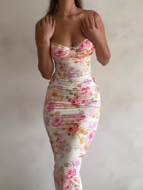 Floral Print Bodycon Maxi Cami Dress