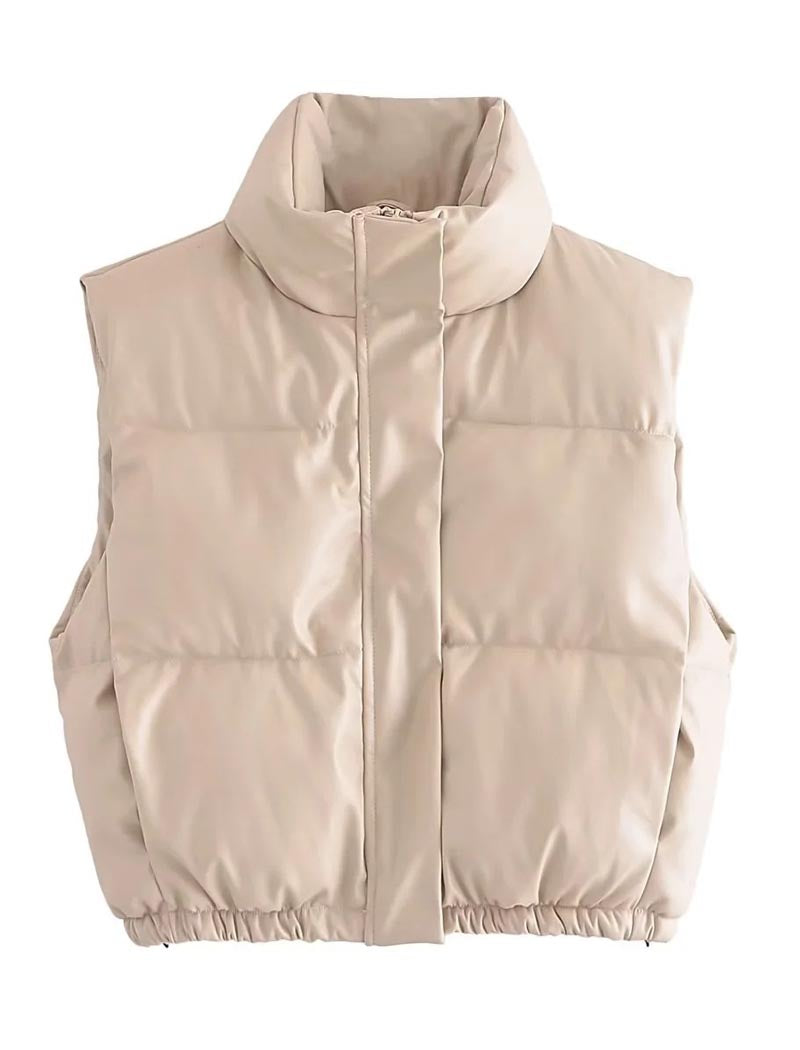 Cropped Padded Vest With High Collar