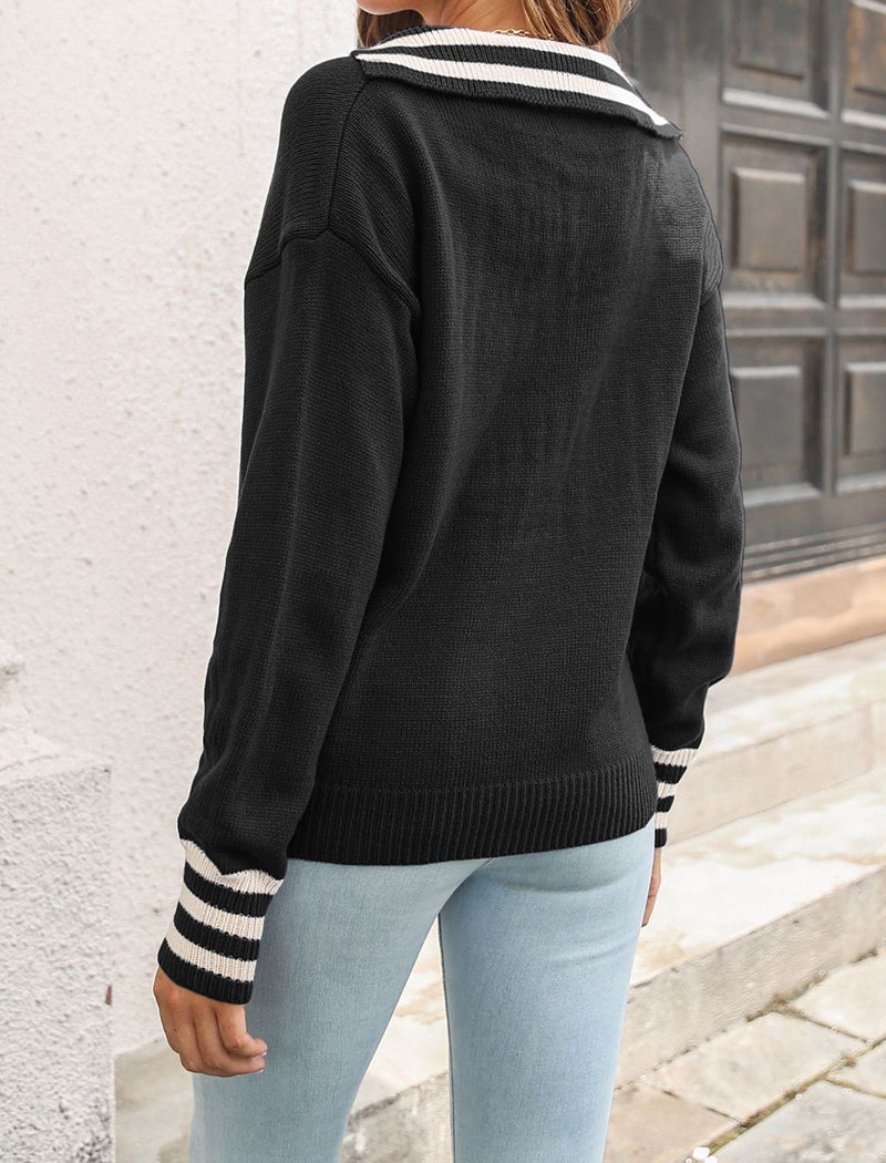 Striped V-Neck Knit Pullover Sweater