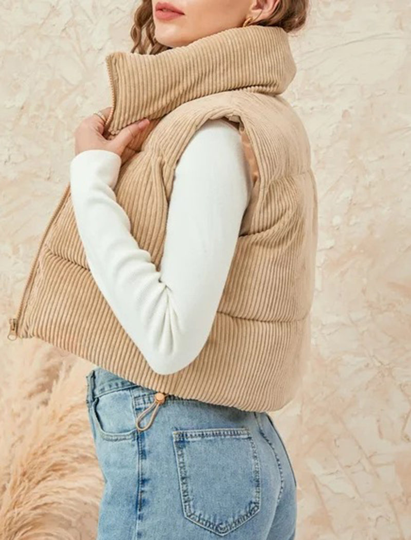 Zip-Up Corduroy Puffer Vest