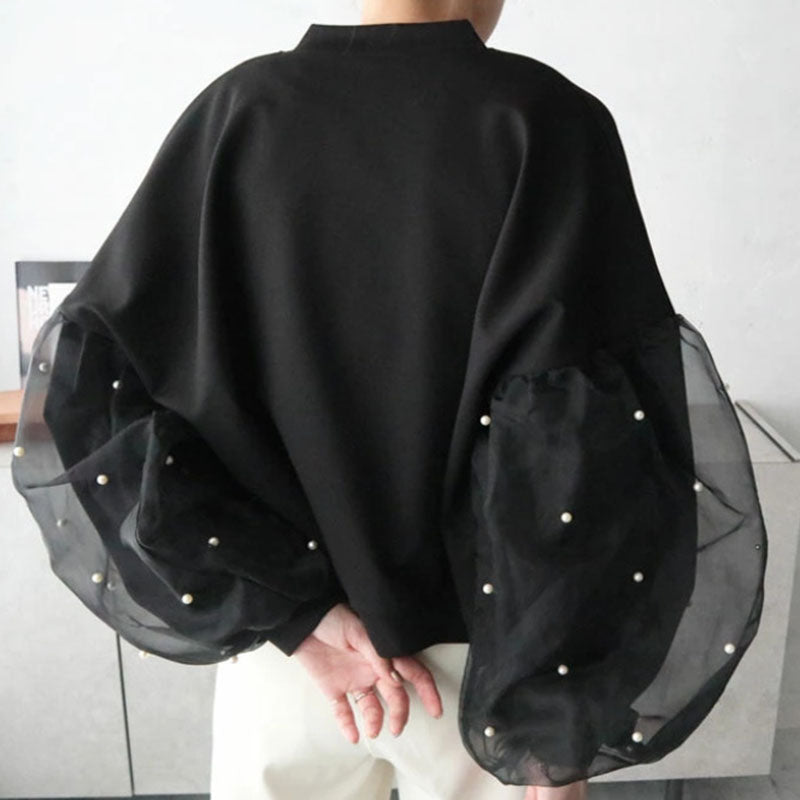 Patchwork Puff-Sleeve Bomber Jacket