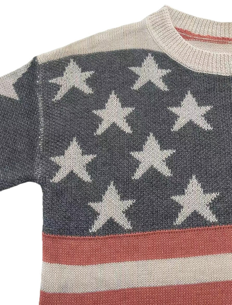 Off-Shoulder Stars and Stripes Knit Sweater