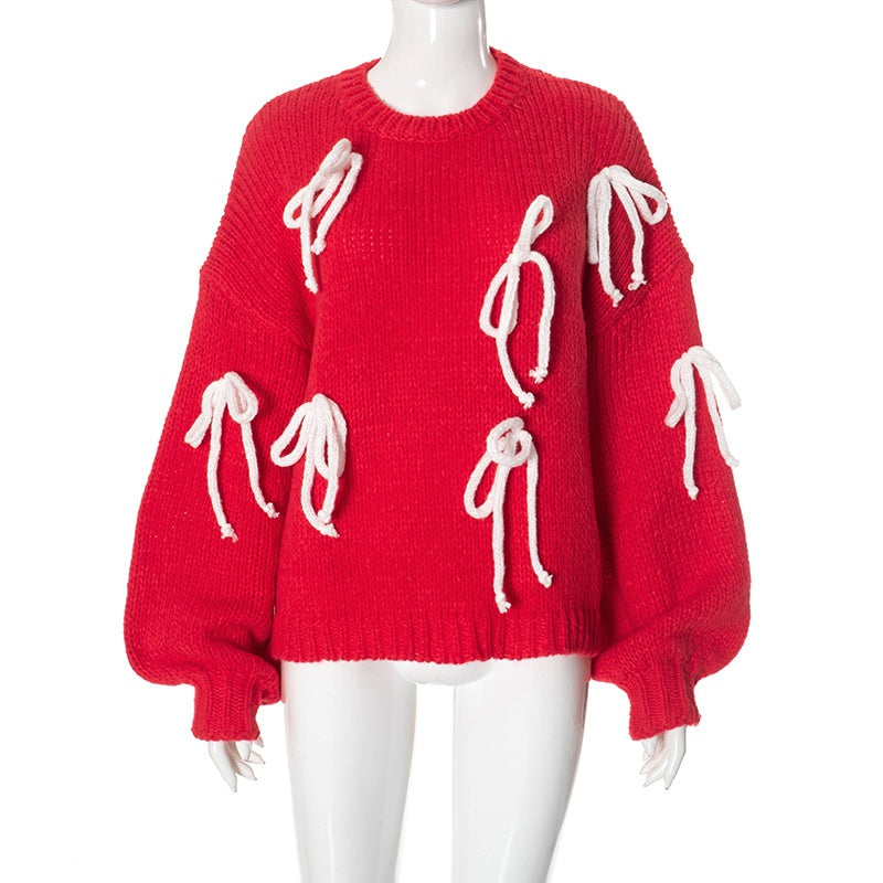 Bow Embellished Oversized Knit Sweater