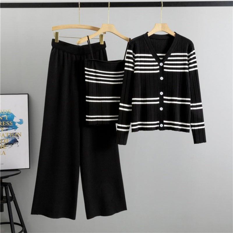 Striped Knit Cardigan and Pants Set